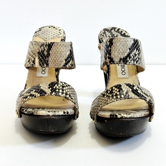 Jimmy Choo Black and Cream Heels with Snakeskin Pattern - Picture 3 of 8